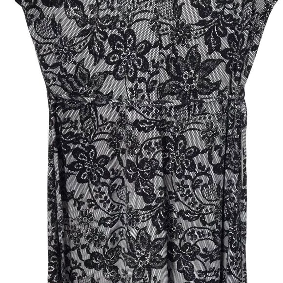 Motherhood Maternity Dress Size Small Black Grey Floral Short Cap Sleeves Midi - Picture 7 of 12